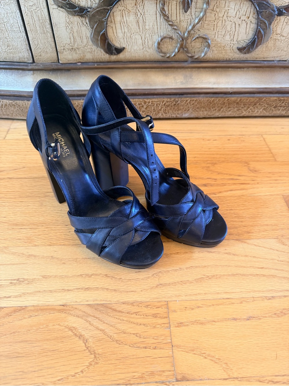 Michael Kors Black Leather Crisscross High Heel Sandals